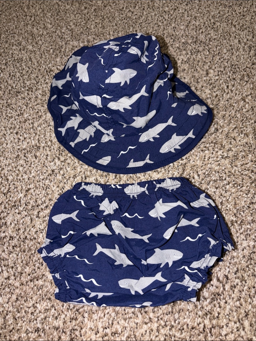 Pottery Barn Kids Navy Shark Print Kids Sun Hat and Bloomers Set